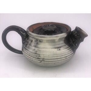 Pottery Teapot Ron Aubuchon‎ American 1947-2014 Signed Brown White w/Lid